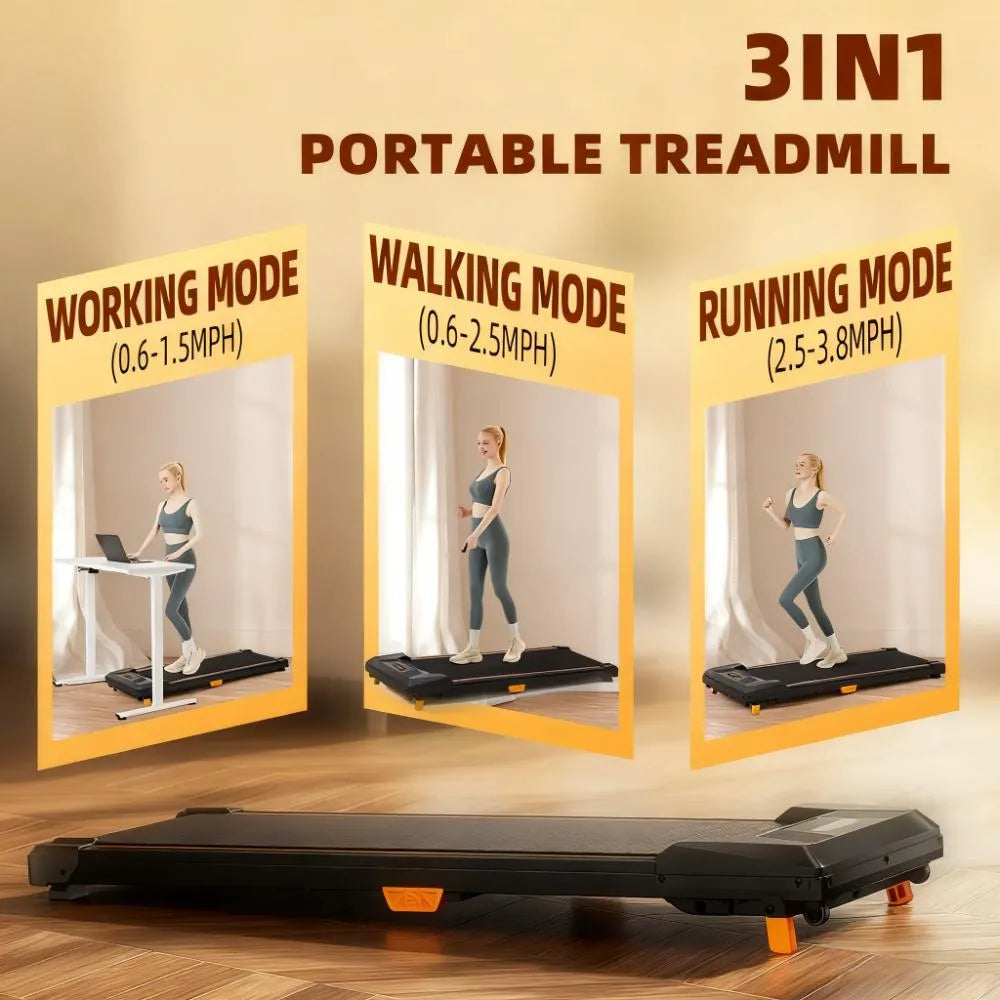 Under Desk Treadmill 330lbs Capacity 2.5HP Portable Compact