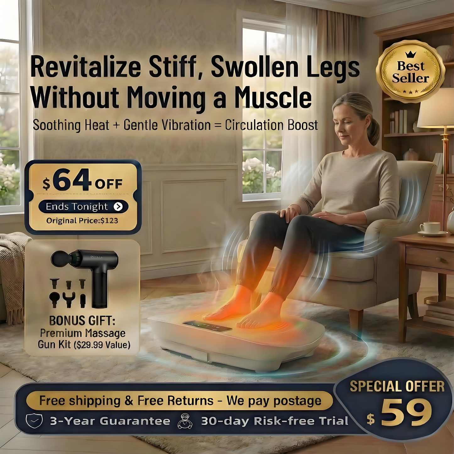 SIT & SLIM: 10-Speed Fat Burner with 400LBS Capacity + Free Massage Gun for Recovery!
