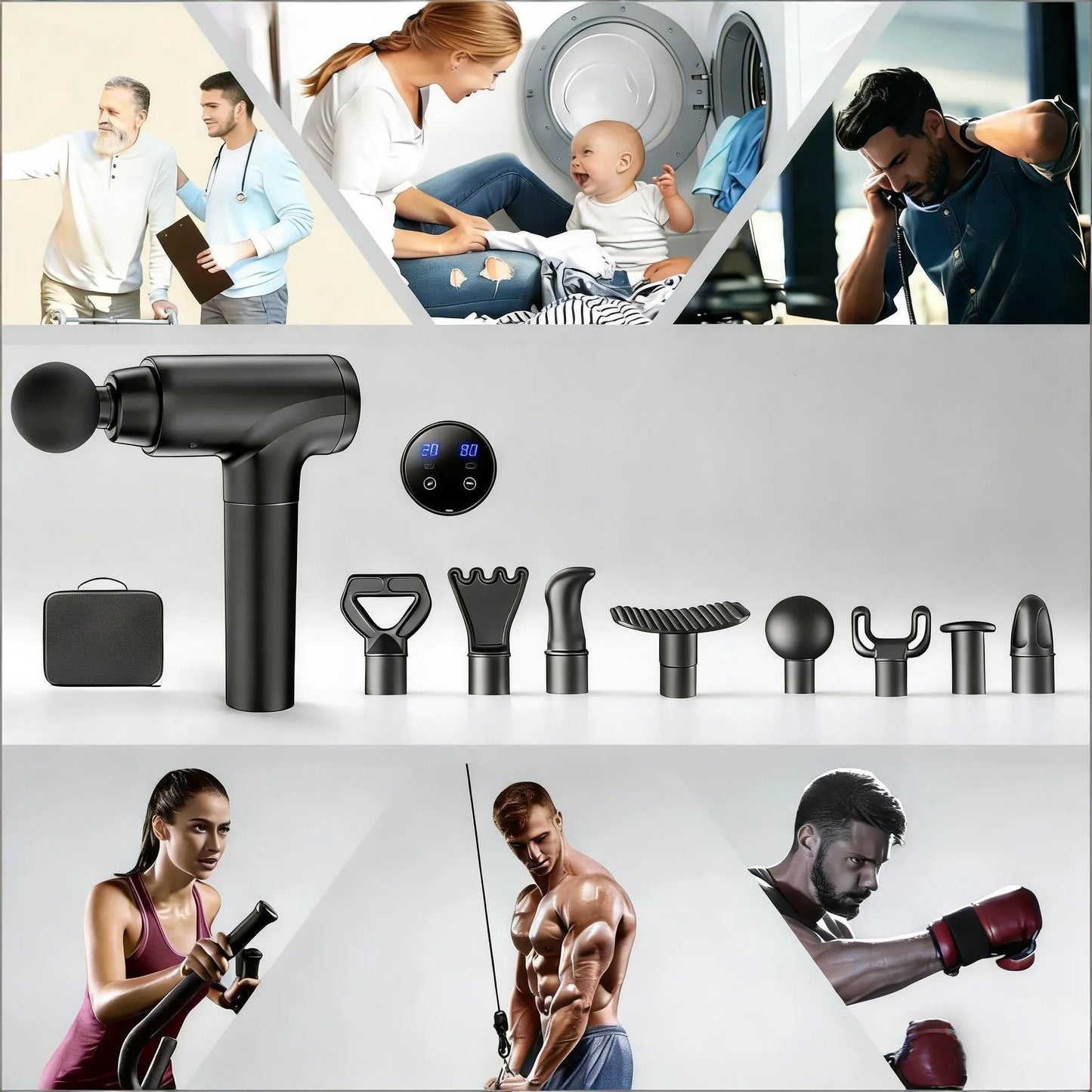 Percussion Massage Gun for Deep Tissue Muscle Relief, 8 Heads & 20 Speeds